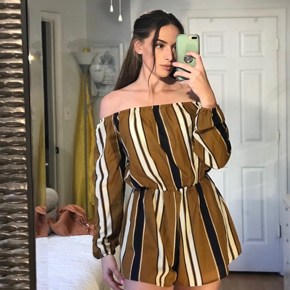 Striped long sleeve romper